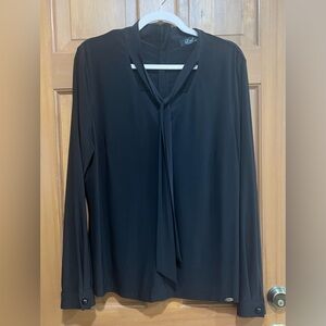 NWOT Paris Boutique | Black 100% Cotton Long Sleeve Tie Neck Blouse | 46-48 (XL)